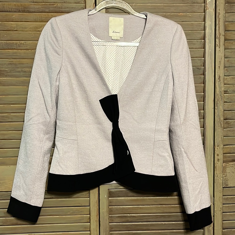 Anthropologie Elevenses Gray And Black Jacket With Black Bow Size 6